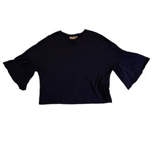 Dantelle Bell Sleeve Top Shirt Navy Blue Small Boxy Oversized bell Sleeve ruffle